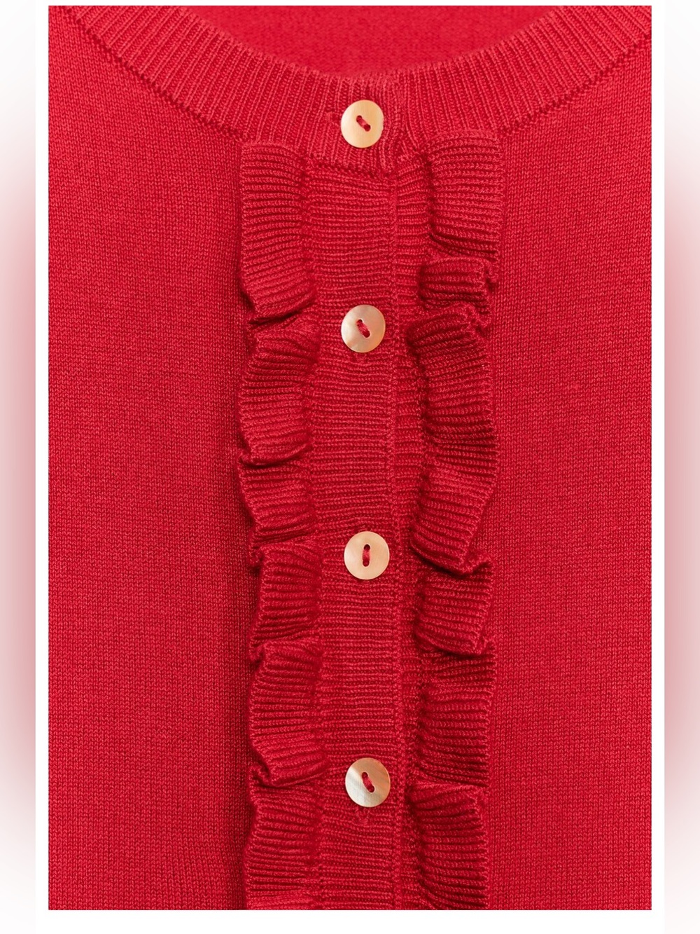 Zara Red Ruffle-Trim Button Front Cardigan - Picture 9 of 10